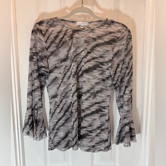 Ala Von Auersperg Tops - Ala Von Auersperg Assam Print Sheer Mesh Long Sleeve Top Women’s Size Small